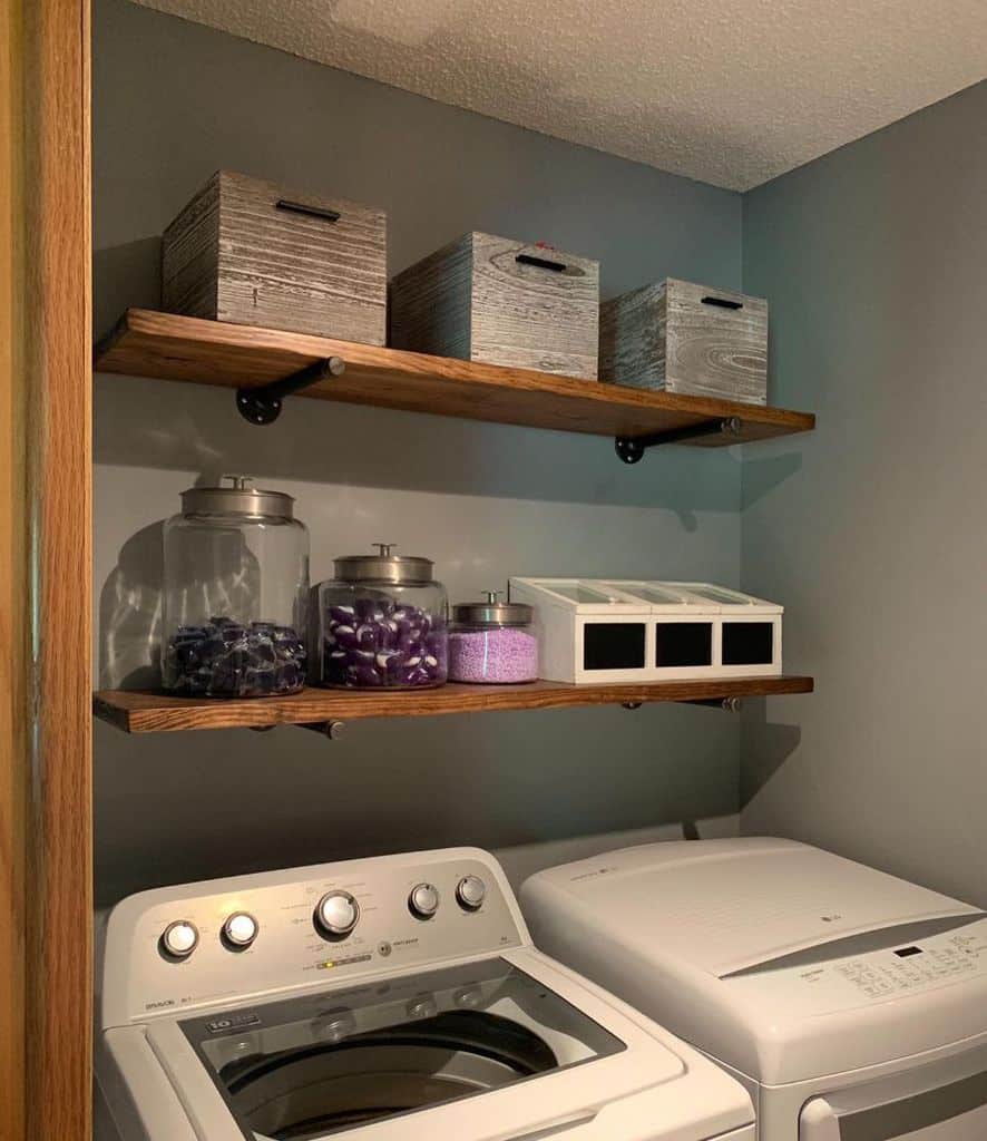 wood wall shelves washer and dryer laundry
