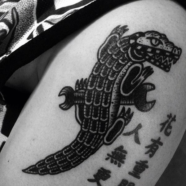 Oriental Black Alligator Tattoo Arms Men