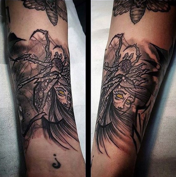 Oriental Spider Tattoo On Forearms For Men