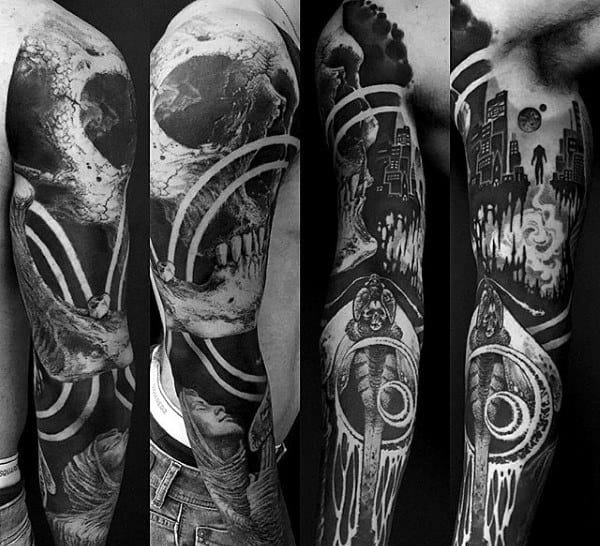 Original Mens Full Sleeve Skull Black Ink Tattoos