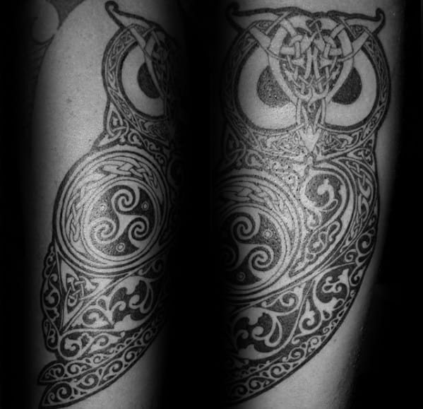 Ornate Celtic Owl Forearm Tattoo Ideas For Males