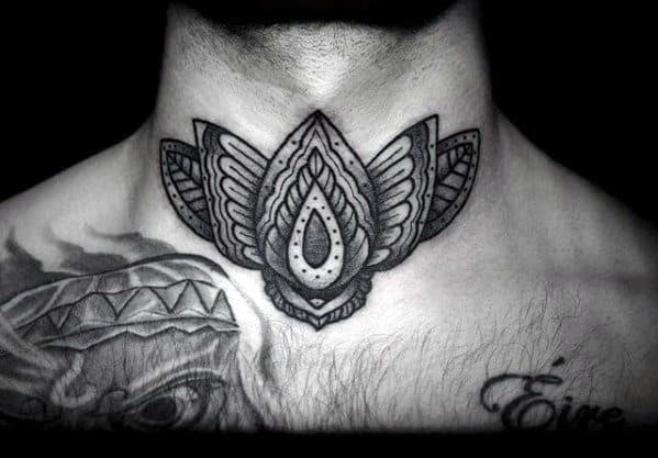 Ornate Floral Guys Traditional Front Of Neck Tattoo Designs
