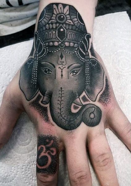 Ornate Male Ganesh Hand Tattoo Design Inspiration