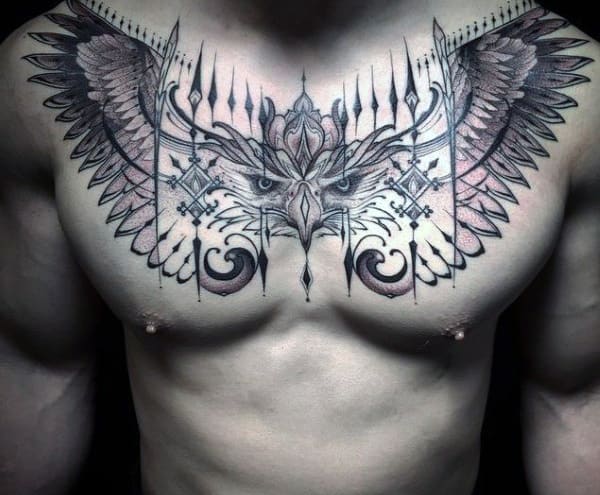 Ornate Mens Eagle Wings Chest Tattoo