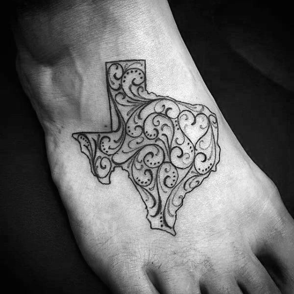 Outline Texas Map Tattoo On Right Shoulder