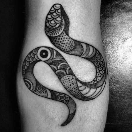 Ornate Snake Pattern Ditch Male Tattoo
