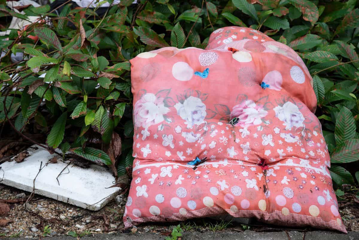 Discarded,Homemade,Flowery,Pink,Mattress