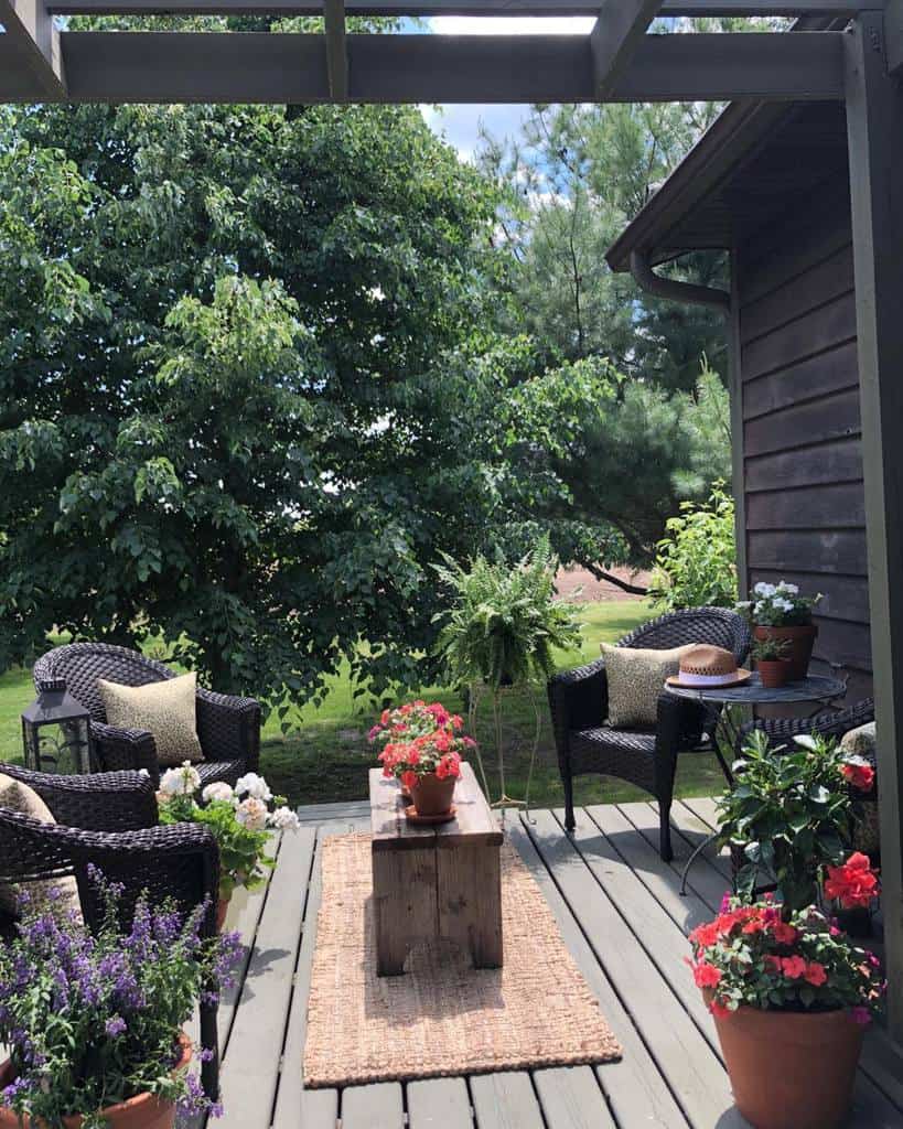 outdoor wood deck patio with pergola 