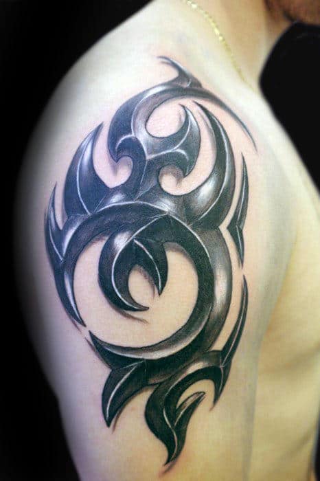 Outer Arm Guys 3d Tribal Traditional Tattoo Design Ideas
