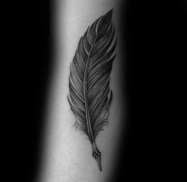 Outer Arm Mens Tattoo With Quill Design