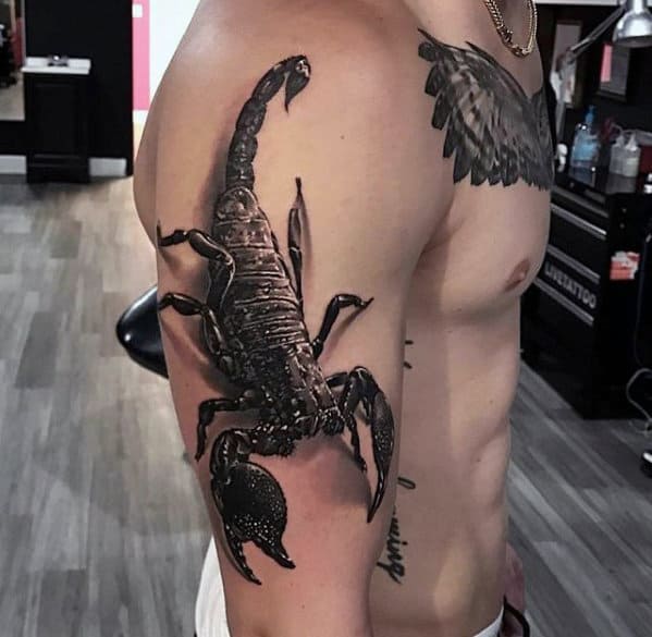 Outer Arm Scorpion 3d Mens Tattoo Ideas