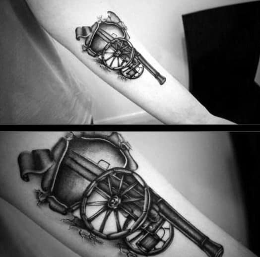 Outer Forearm 3d Male Vintage Cannon Tattoo Ideas