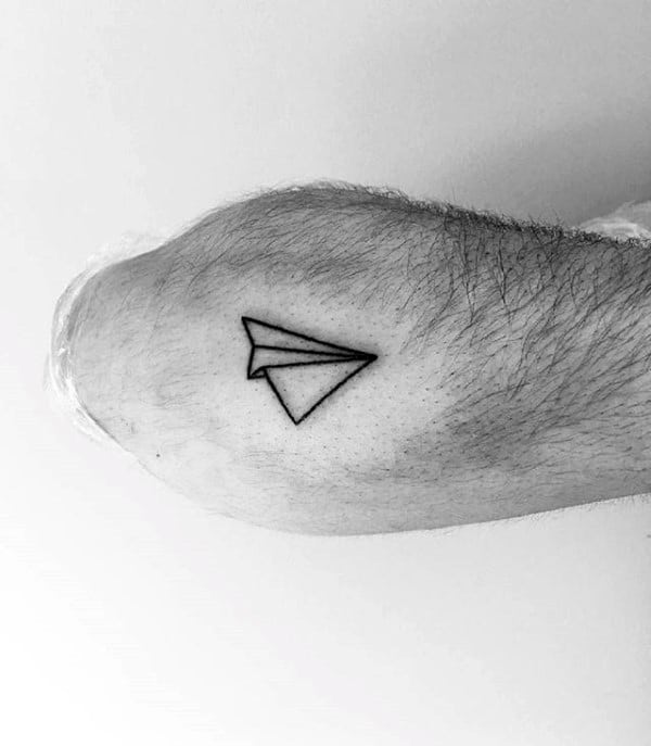 Outer Forearm Black Ink Outline Male Paper Airplane Tattoos