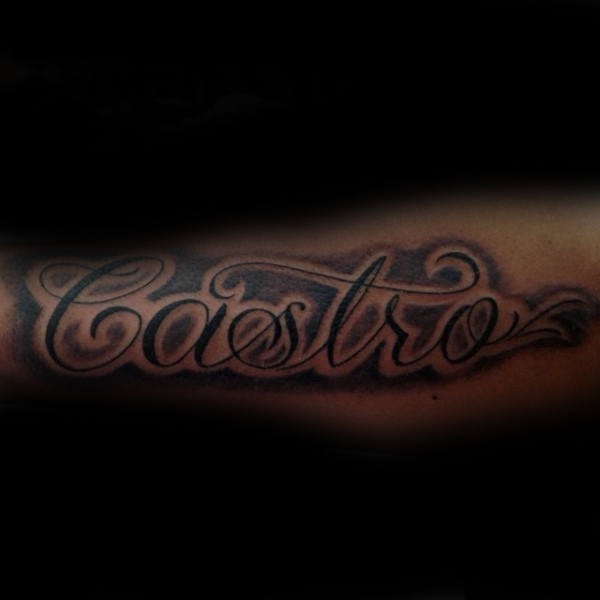 Outer Forearm Castro Last Name Male Tattoo