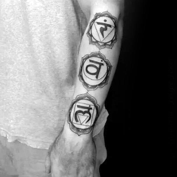 Outer Forearm Chakras Tattoo On Gentleman