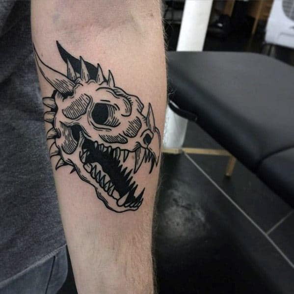 Outer Forearm Dragon Skull Tattoos Male