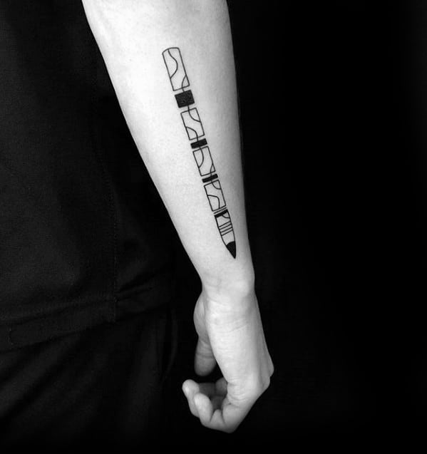 Outer Forearm Geometric Male Tattoo With Pencil Design