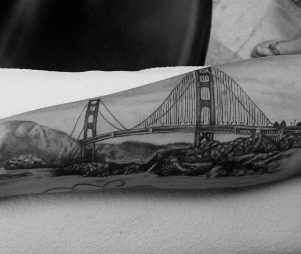 Outer Forearm Golden Gate Bridge Tattoo On Gentleman