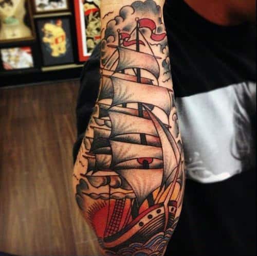 Outer Forearm Guys Awesome Traditional Ship Tattoo Designs
