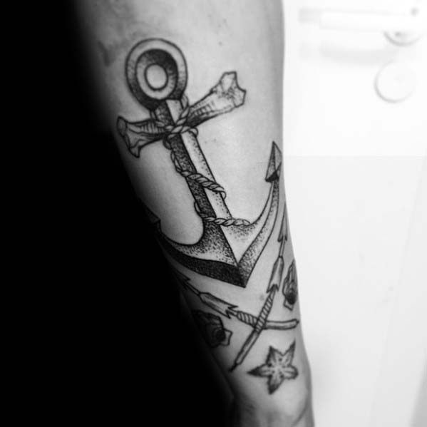 Outer Forearm Guys Creative Anchor Cross Bone Tattoo Design Ideas