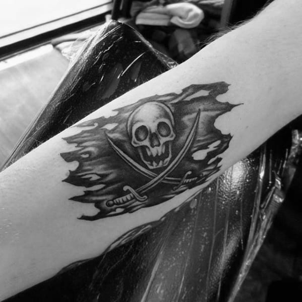 Outer Forearm Guys Pirate Flag Tattoo Ideas