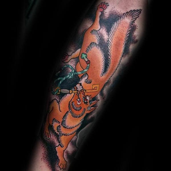 Outer Forearm Kitsune Fox Tattoo On Man