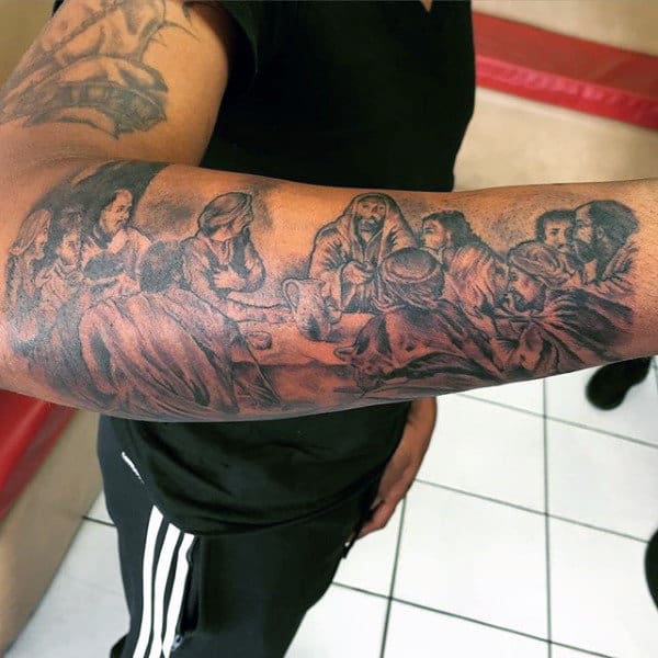 Outer Forearm Last Supper Male Tattoos