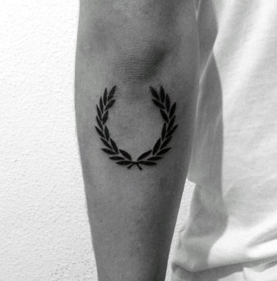 Outer Forearm Laurel Wreath Guys Tattoos