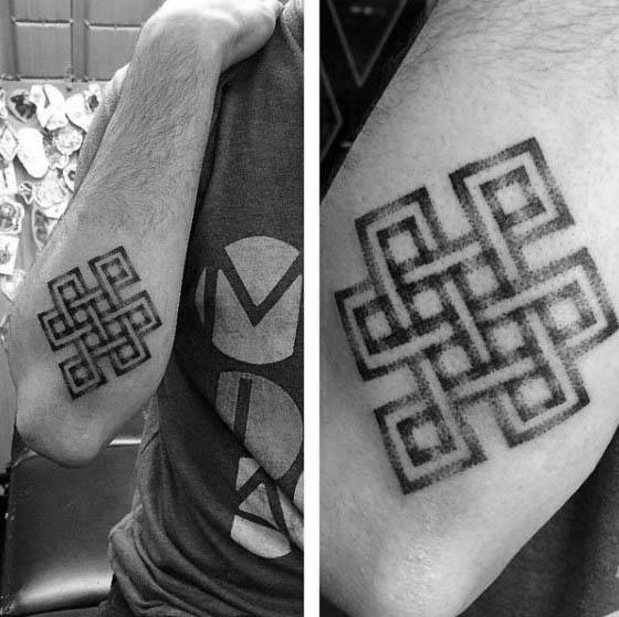 Outer Forearm Male Endless Knot Tattoo Inspiration