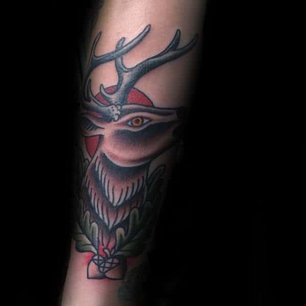 Outer Forearm Male Traditional Deer Old School Tattoo Ideas