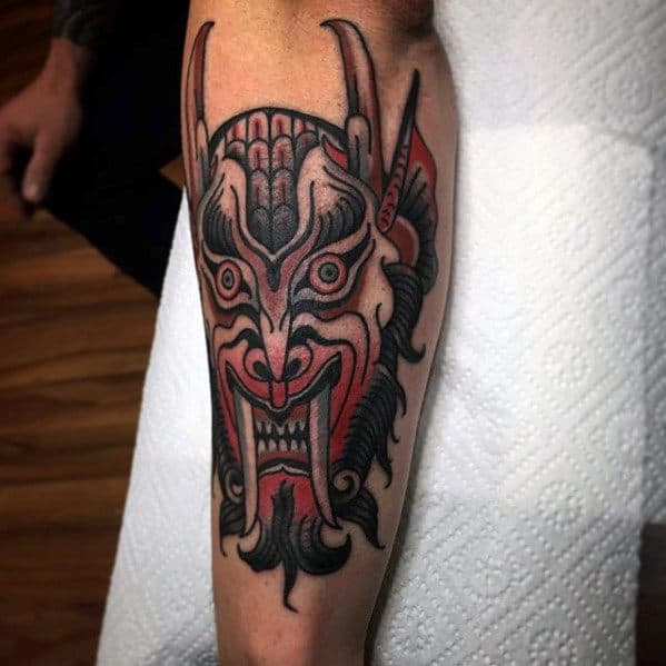 Outer Forearm Male Traditional Devil Old School Tattoo