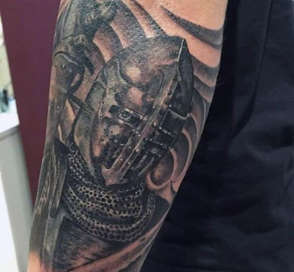 Outer Forearm Medieval Knight Tattoo Designs For Guys