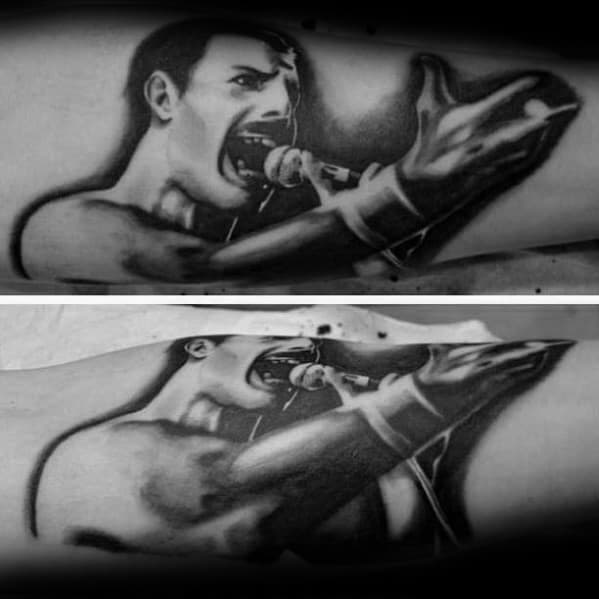 Outer Forearm Mens Freddie Mercury Tattoo Design Ideas