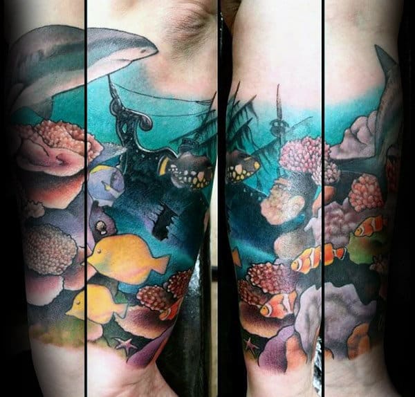 Outer Forearm Mens Sea Life Coral Reef Tattoo
