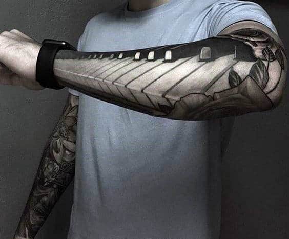 Outer Forearm Music Sleeve Mens Piano Keys Tattoo With 3d Design