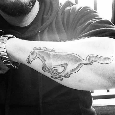 Outer Forearm Mustang Tattoo Inspiration For Gentlemen