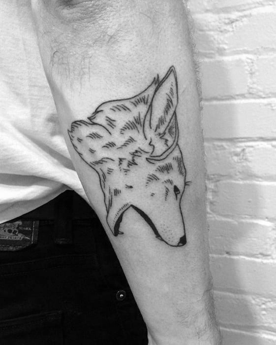 Outer Forearm Outline Coyote Tattoo Ideas On Guys