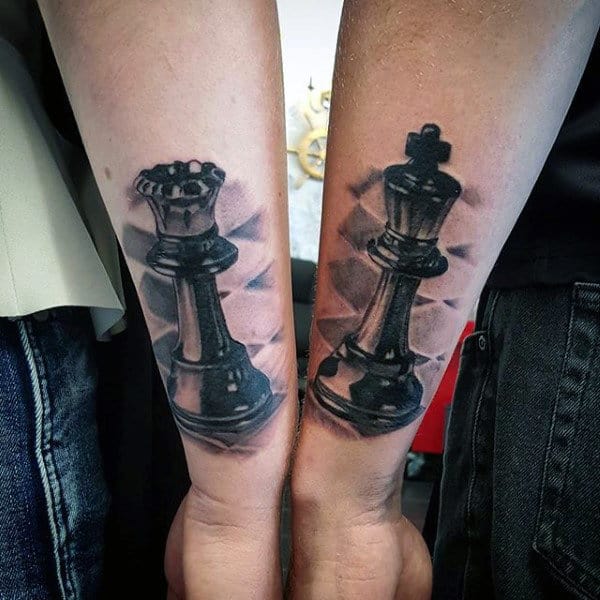Outer Forearm Queen And King Chess Piece Mens Tattoos