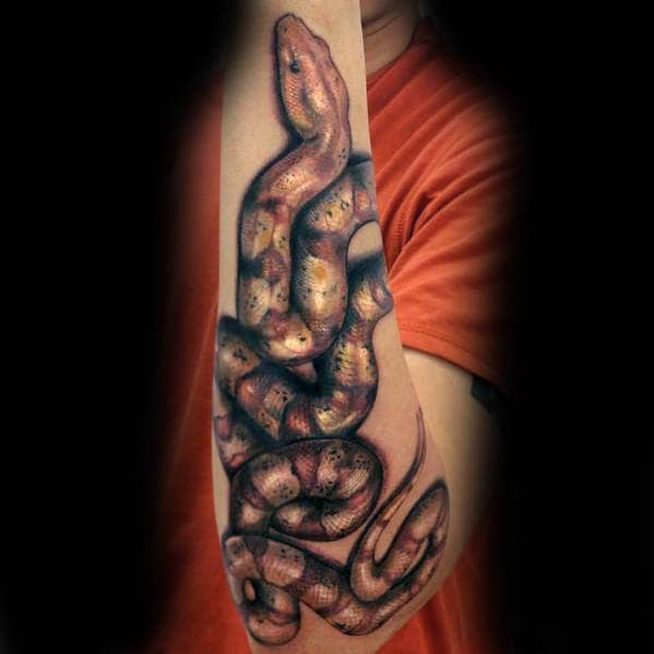 Outer Forearm Realistic 3d Snake Tattoos For Men