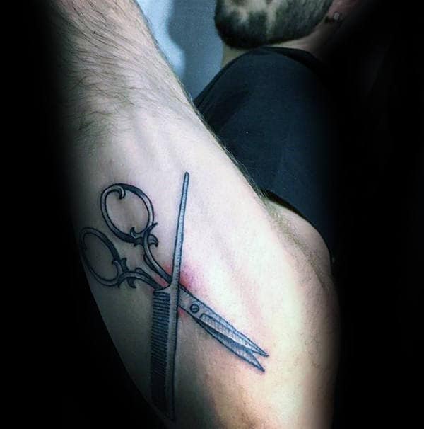 Outer Forearm Scissors With Comb Male Tattoo Designs