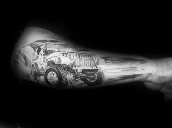 Outer Forearm Shaded Black And Grey Guys Jeep Tattoos