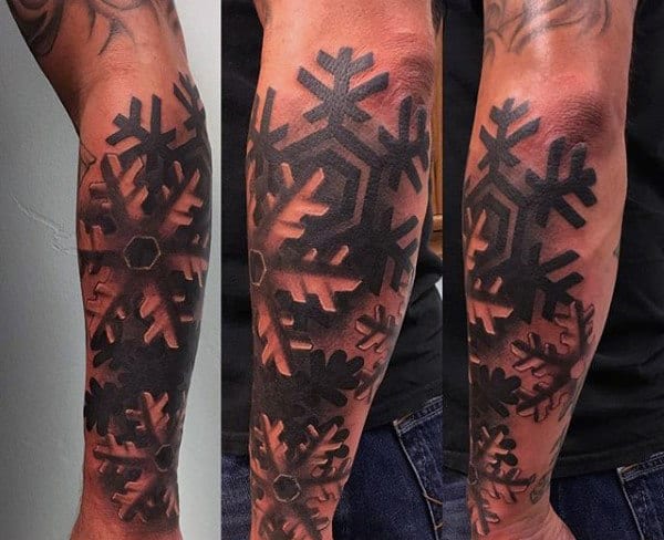 Outer Forearm Shaded Snowflake Mens Tattoos