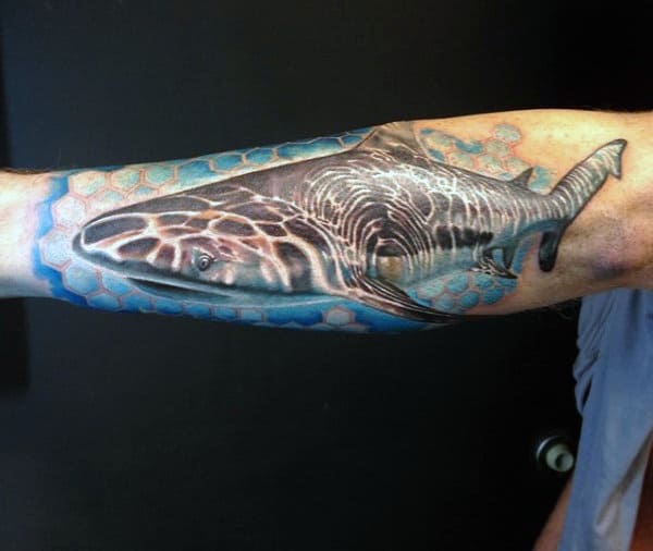 Outer Forearm Sharks Men's Tattoo