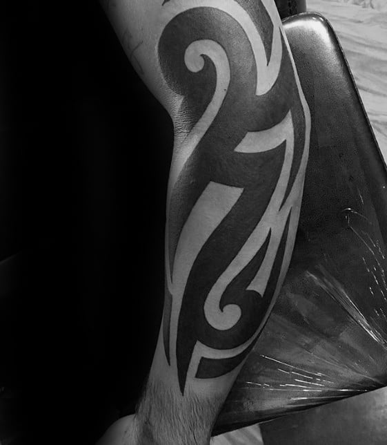 Outer Forearm Sick Bold Black Ink Mens Traditional Tribal Tattoo Ideas