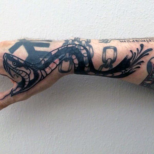 Outer Forearm Snake Blast Over Tattoos Male