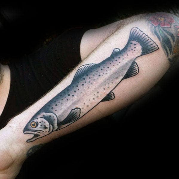 Outer Forearm Tattoo Trout Guys Fish Tattoos