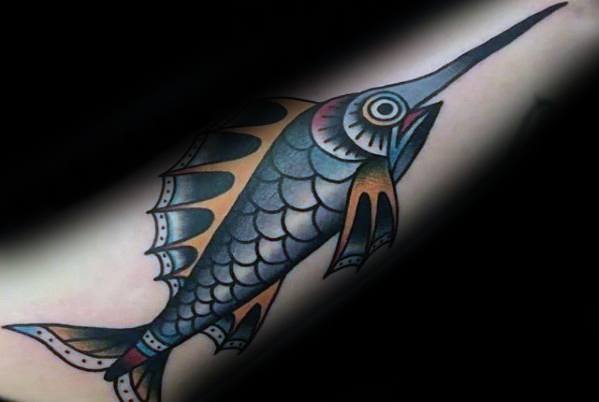 Outer Forearm Traditional Old School Swordfish Guys Tattoo Ideas