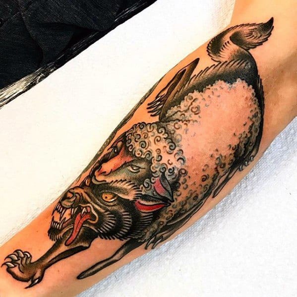 Outer Forearm Wolf In Sheeps Clothing Guys Tattoos