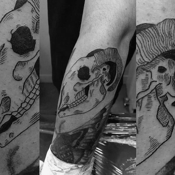 Outer Forearms Guys Retro Goat Skull Tattoo Designs
