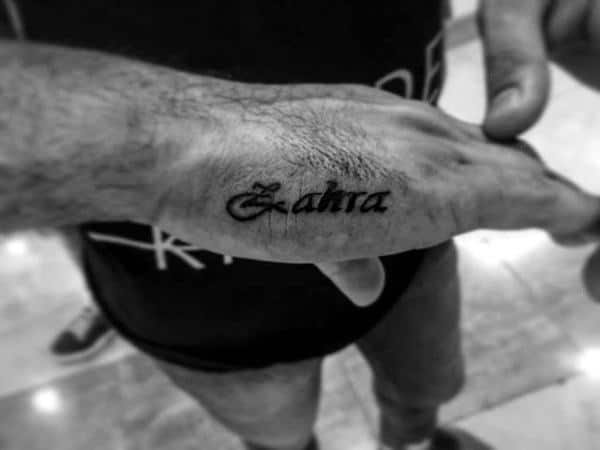 Outer Hand Name Tattoos For Guys